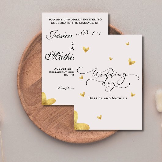 Invitation Cute Soft rose mariage coeur doré