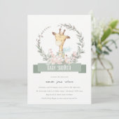 Invitation Cute Soft Safari Giraffe Baby shower fleuri de cou (Debout devant)