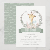 Invitation Cute Soft Safari Giraffe Baby shower fleuri de cou (Devant / Derrière)