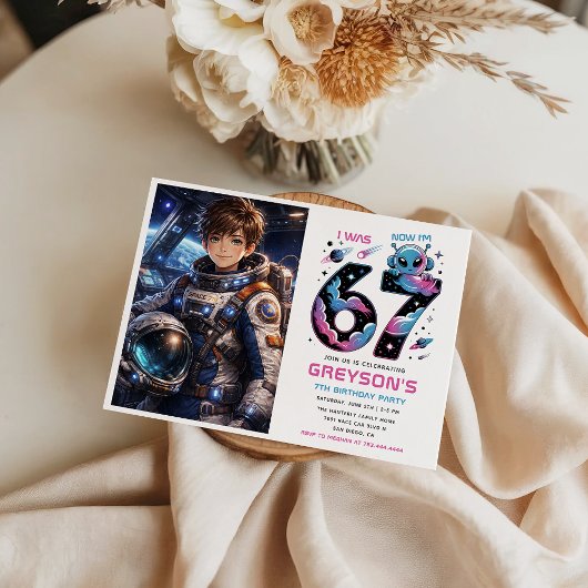 Invitation Cute Space 7th Birthday photo | Six & Seven 