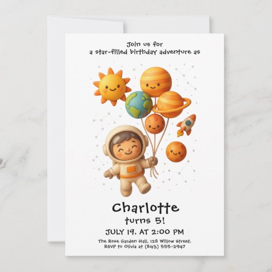 Invitation Cute Space Explorer Birthday Card (Devant)