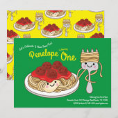 Invitation Cute Spaghetti Enfants 1er anniversaire fête Kawai (Devant / Derrière)