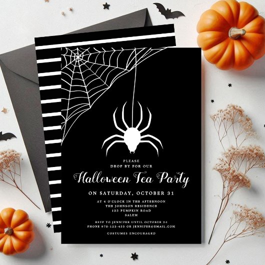 Invitation Cute Spider Black & White Halloween Tea Party