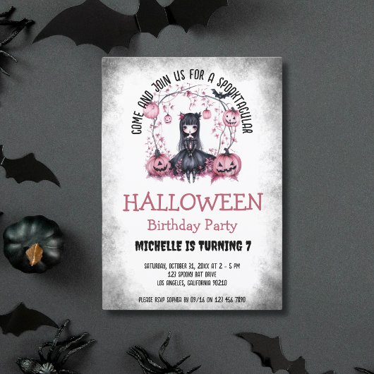 Invitation Cute Spooktacular Halloween gothique Fille Anniver