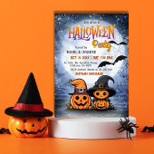 Invitation Cute Spooky Pumpkin Witch Hat moon Halloween Party