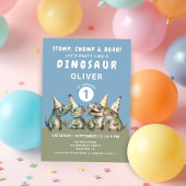 Invitation Cute Stomp Chomp & Roar Dinosaur 1er anniversaire