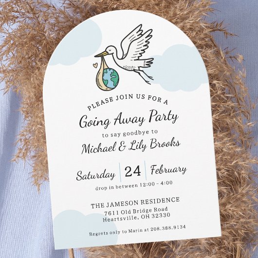 Invitation Cute Stork Holding World Going Away