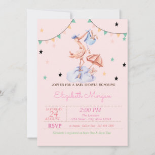 Invitation Cute Stork Petit Lapin Baby shower