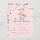 Invitation Cute Stork Petit Lapin Baby shower (Devant / Derrière)