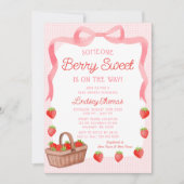 Invitation Cute Strawberry Bow Girl Baby Shower (Devant)