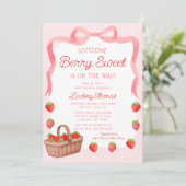 Invitation Cute Strawberry Bow Girl Baby Shower (Debout devant)