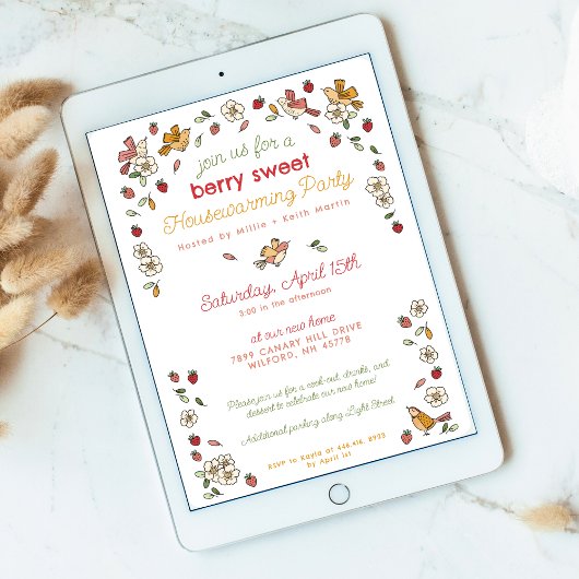 Invitation Cute Strawberry Thème Nouveau Accueil Fête du réch