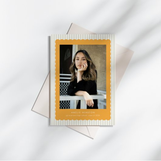 Invitation Cute Stripes Scallops Border Grad Announcement