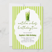 Invitation Cute Stripes Wavy Matcha 19th Birthday Party (Devant)