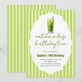 Invitation Cute Stripes Wavy Matcha 19th Birthday Party (Devant / Derrière)