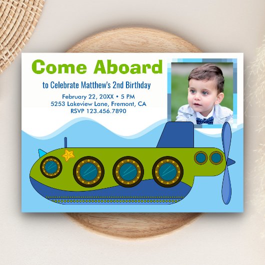 Invitation Cute Submarine Boy Photo Anniversaire Fête Invitat