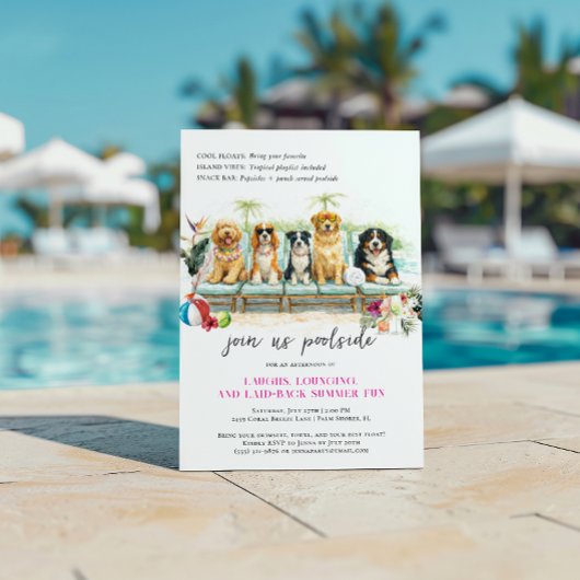 Invitation Cute Summer Dogs | Tropical Poolside Party