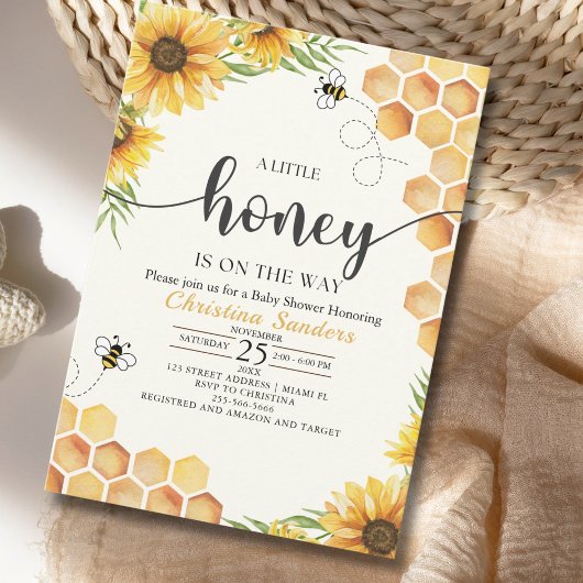 Invitation Cute Sunflower Bee Baby Shower