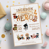 Invitation Cute Superhero Animaux Anniversaire de enfant