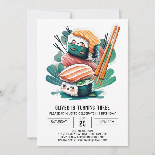 Invitation Cute Sushi Adventure Anniversaire de enfant (Devant)