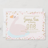 Invitation Cute Swan Rose Bow Confetti Filles Anniversaire (Devant)