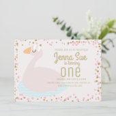 Invitation Cute Swan Rose Bow Confetti Filles Anniversaire (Debout devant)