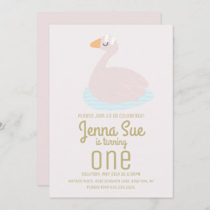 Invitation Cute Swan Rose Bow Girls Anniversaire