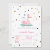 Invitation Cute Swan, Tiara, Étoiles, Princesse Baby shower (Devant)