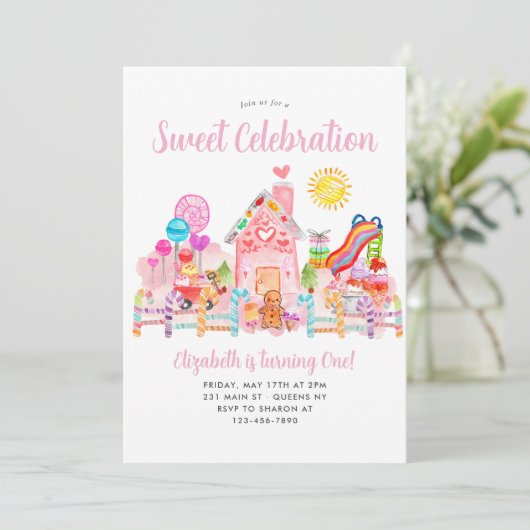 Invitation Cute Sweet Celebration Candyland Anniversaire de e (Debout devant)