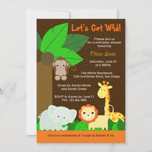 Invitation Cute Sweet Jungle Animals Baby Baby shower (Devant)