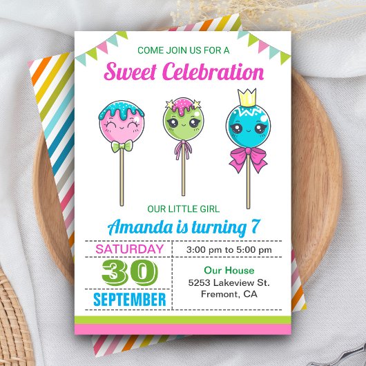 Invitation Cute Sweet Lollipop Candy Land fête d'anniversaire