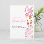 Invitation Cute SWEET ONE Candy Kids Candyland 1er anniversai (Debout devant)