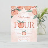 Invitation Cute Sweet Peach tournant QUATRE fête d'anniversai (Debout devant)