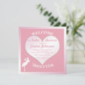 Invitation Cute Sweet Rose cigogne Coeur bébé fille Douche (Debout devant)