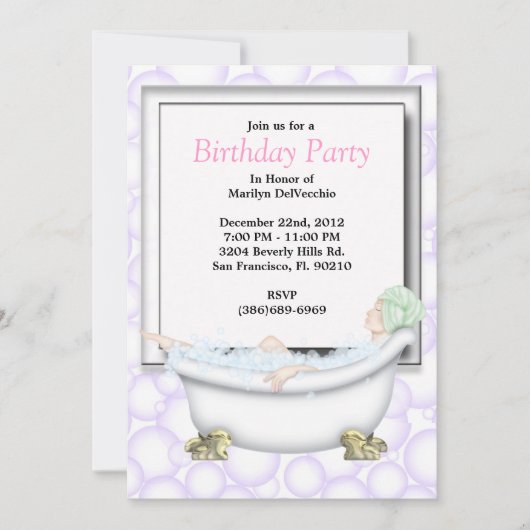 Invitation CUTE Sweet Spa Bath Massage and Beauty Party Invit (Devant)