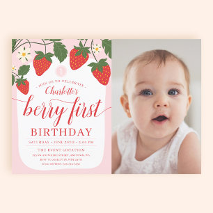 Invitation Cute Sweet Strawberry 1er Anniversaire Photo