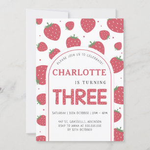 Invitation Cute Sweet Strawberry 3e fête d'anniversaire