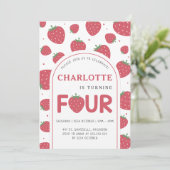 Invitation Cute Sweet Strawberry 4e fête d'anniversaire (Debout devant)
