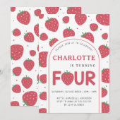 Invitation Cute Sweet Strawberry 4e fête d'anniversaire (Devant / Derrière)