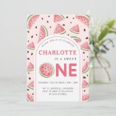 Invitation Cute Sweet Watermelon 1er Anniversaire Fête Rose (Debout devant)