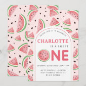 Invitation Cute Sweet Watermelon 1er Anniversaire Fête Rose (Devant / Derrière)