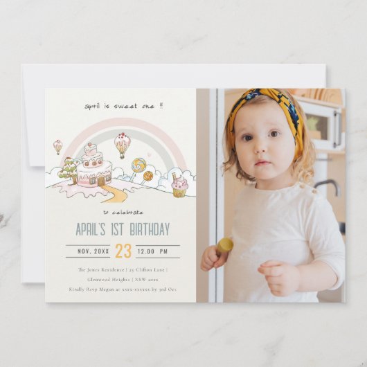 Invitation Cute Swete One Candy Land Photo`1er anniversaire (Devant)