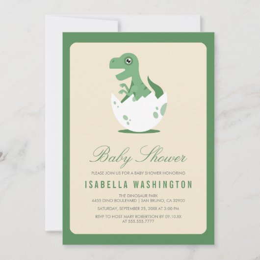Invitation Cute T.Rex nouvellement éclos dans le Baby shower  (Devant)