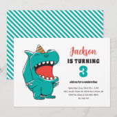 Invitation Cute T-Rex Unicorn Enfants Dinosaure Anniversaire (Devant / Derrière)