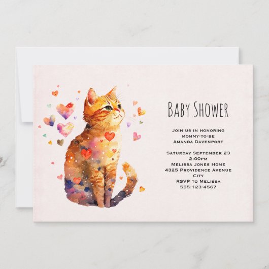 Invitation Cute Tabby Chat avec Baby shower Coeur (Devant)