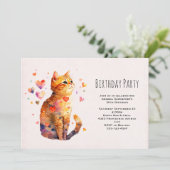 Invitation Cute Tabby Chat avec Coeurs Anniversaire (Debout devant)