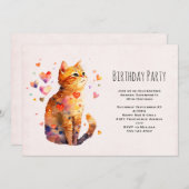 Invitation Cute Tabby Chat avec Coeurs Anniversaire (Devant / Derrière)
