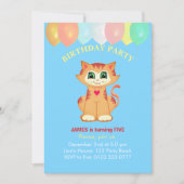 Invitation Cute Tabby Chat, Ballons et Confetti Anniversaire (Devant)