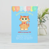Invitation Cute Tabby Chat, Ballons et Confetti Anniversaire (Debout devant)