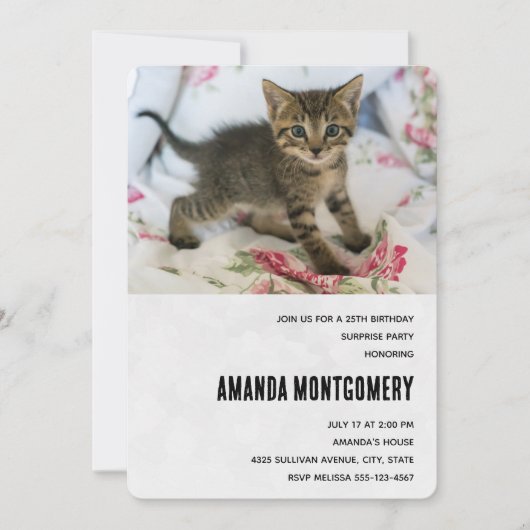 Invitation Cute Tabby Kitten Semblable Anniversaire Surpris (Devant)